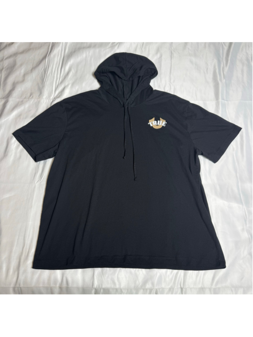 Men's True Religion Short Sleeve Hoodie Tee Black Gold Size XL